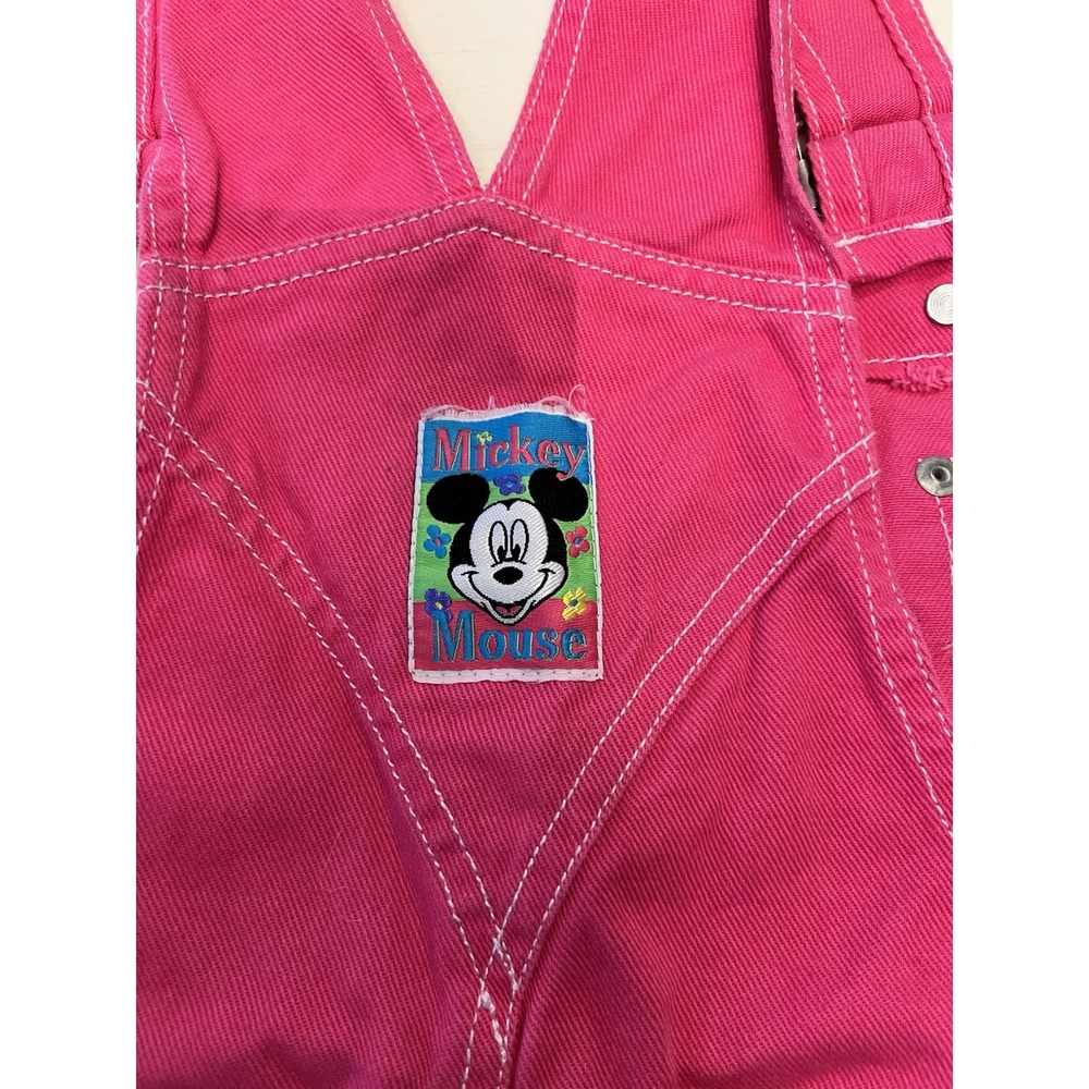 Vintage Mickey & Minnie Mouse Pink Denim Overalls Shortalls Kids Size 10 90s - Picture 5 of 6